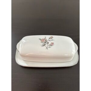 Noritake Margot 5605 Covered Butter Dish Fine China Rose Floral Platinum Trim